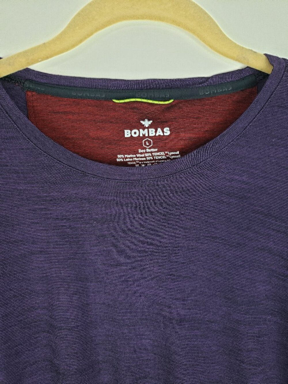 Bombas Merino Wool Blend Base Layer Shirt Purple Thumbholes Mens Large - Picture 3 of 7